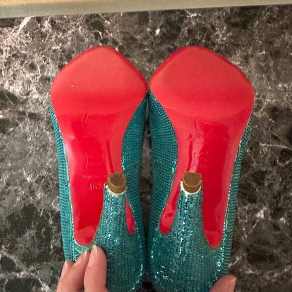 Authentic Christian Louboutin teal sequin pumps 35.5 worn once! - Picture 5 of 5